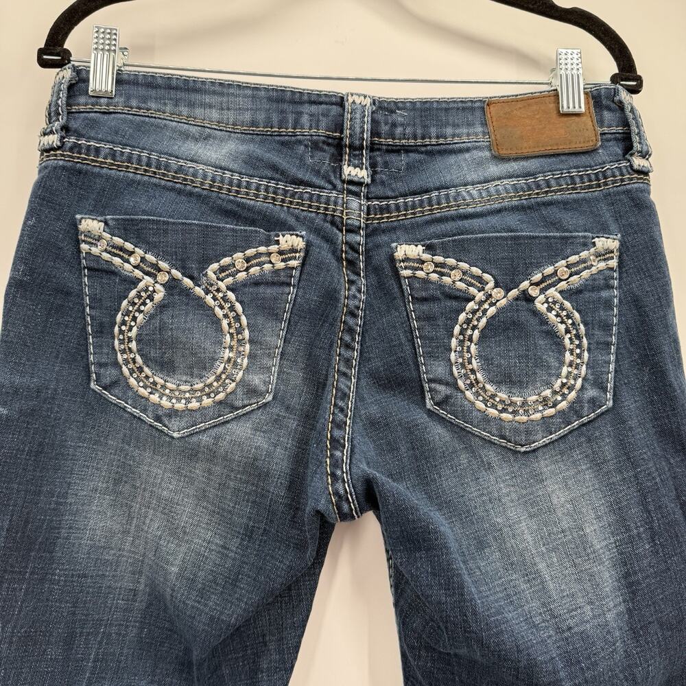 Big Star Jeans Womens 27 Blue Mid Rise Maddie Embellished Thick Stitch Western‎